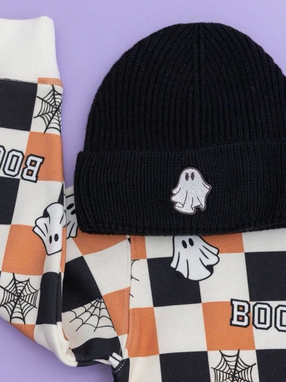 Sweet Wink Kids Black Knit Halloween Beanie with White Ghost Patch